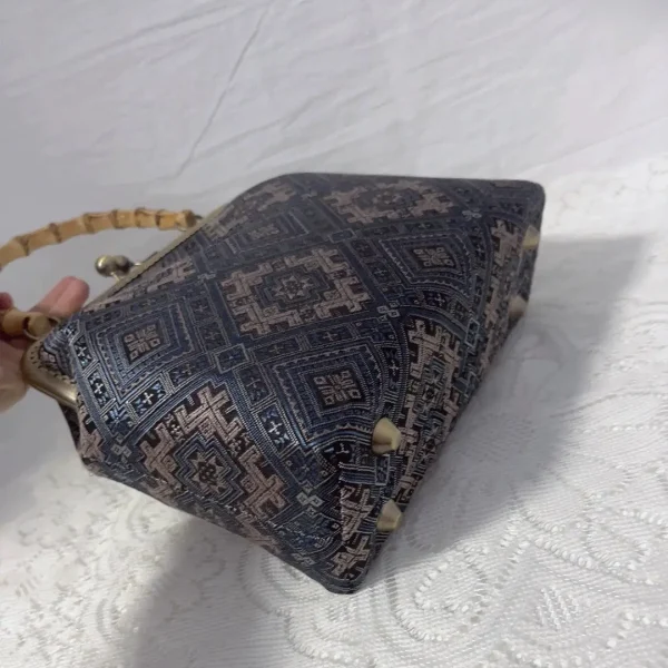 Handcrafted Bamboo Joint Handle Handbags Flowers Bloom and Swallows Speak Pattern Fabrics - Image 3